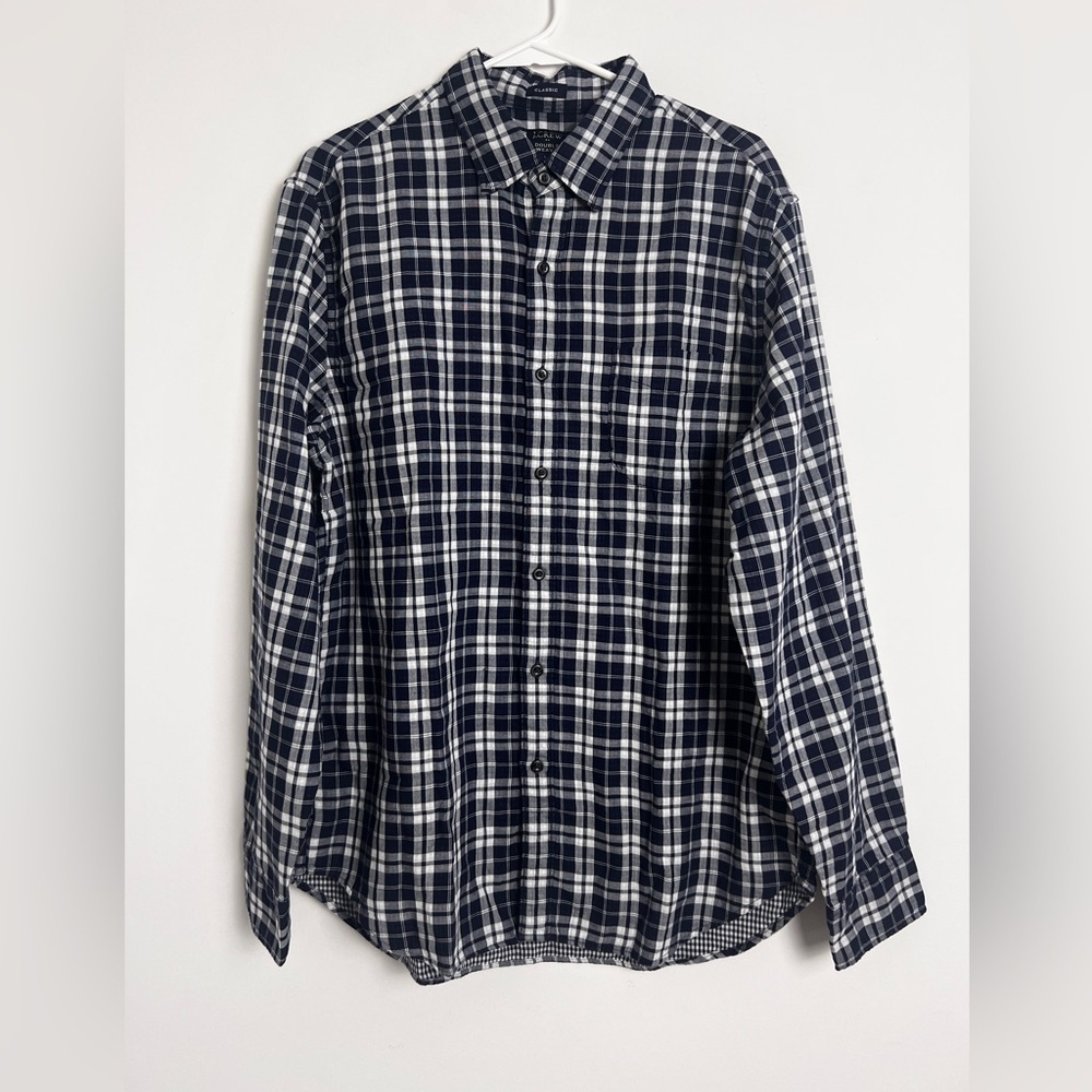 NEW J. Crew Factory Men's 100% Cotton Blue & White Plaid Double Weave Shirt Sz L